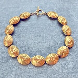 Vintage GJD Ginnie Johansen Chunky Gold Spiral Collar Necklace Oval Swirls 16”